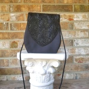 Black beaded saddle style purse